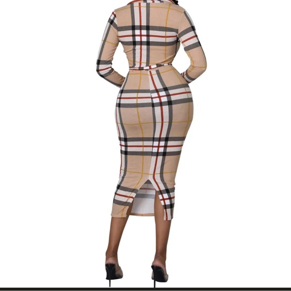 Plaid Long Sleeve Slim Fitted Belted Dress NWOT - Picture 8 of 9